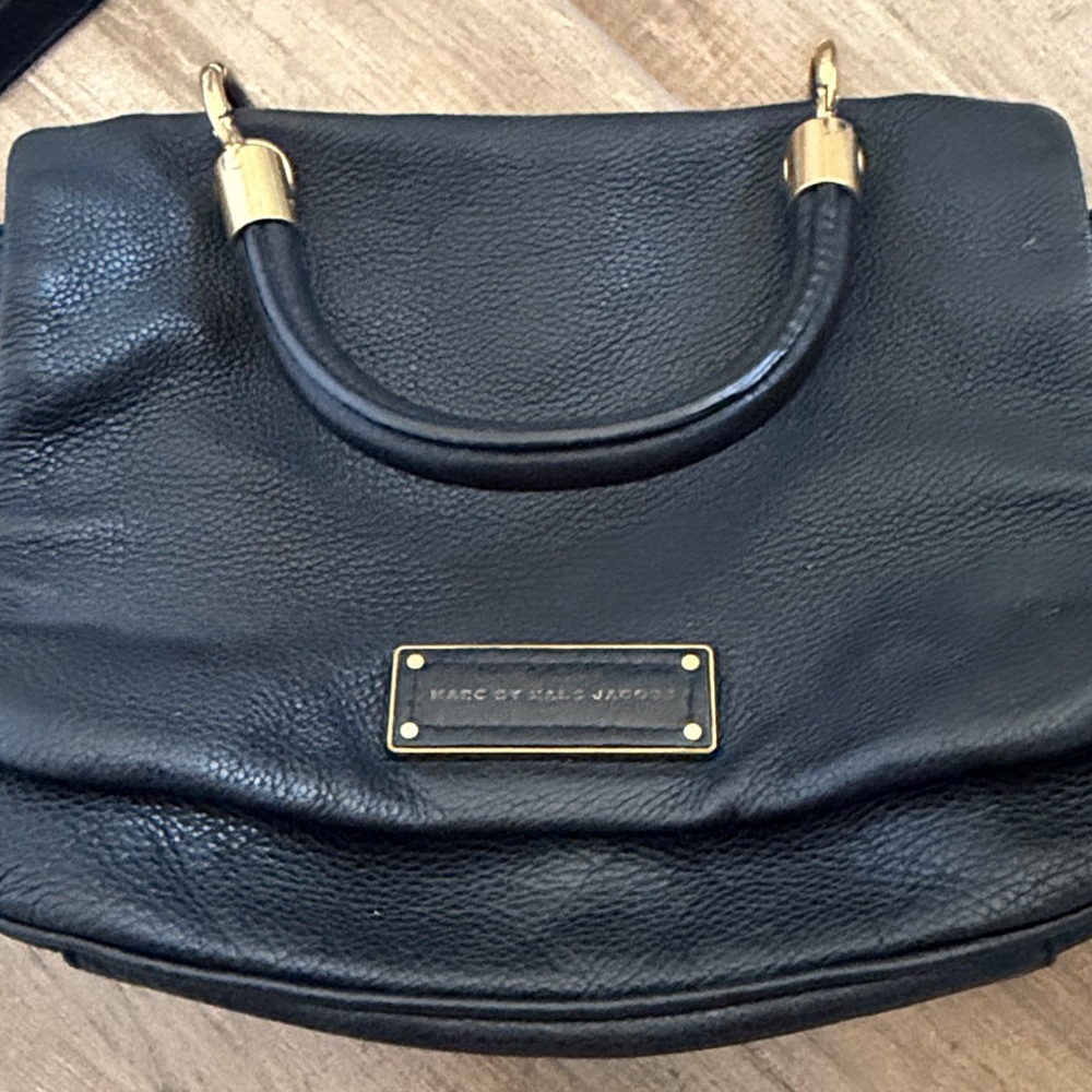 Marc by Marc Jacobs Black Leather Shoulder Bag with Gold Accents